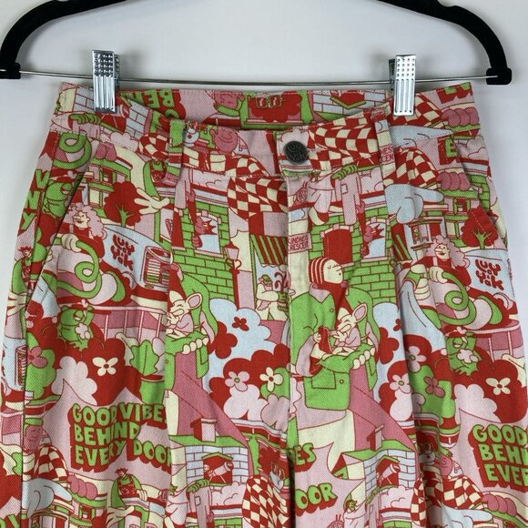 Lucy & Yak Baggy Wide Leg Graphic Pants Artist Print Size 28 L.E. Cole Distress - Picture 2 of 10